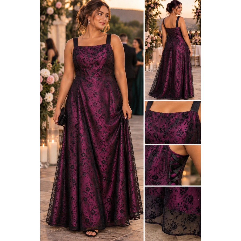 Vintage 90s Y2K Morgan & Co Linda Bernell 22W Maxi Dress Purple Black Floral